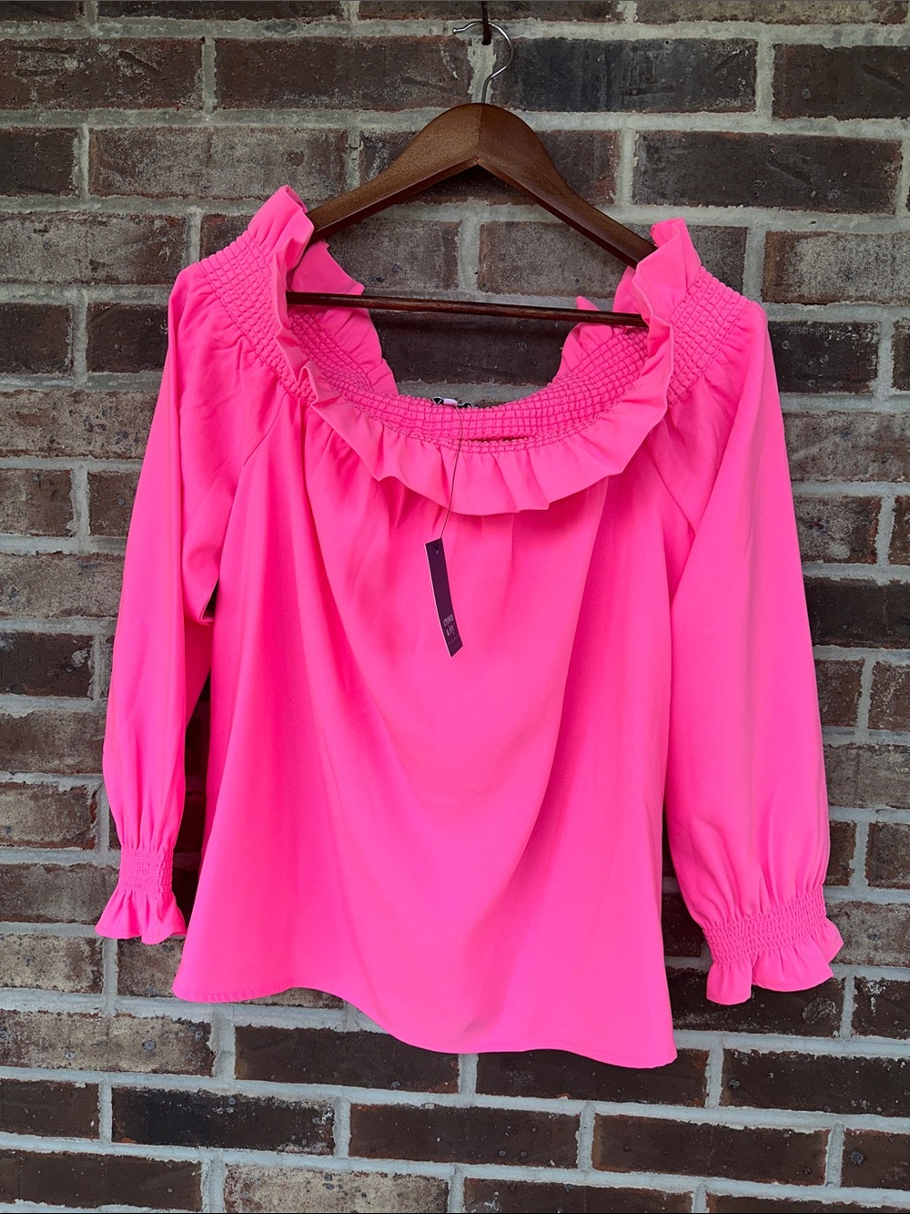 NWT crown & ivy Hot Pink Off-Shoulder Ruffle Blouse